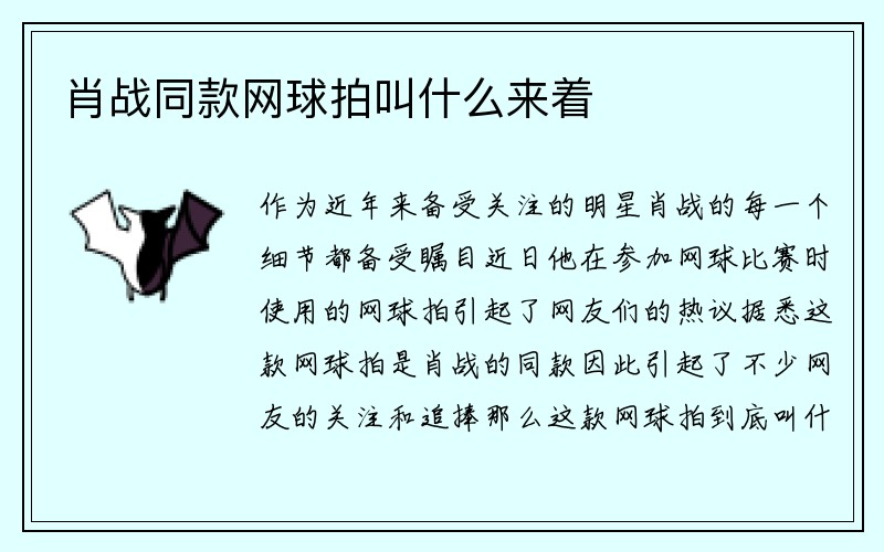 肖战同款网球拍叫什么来着